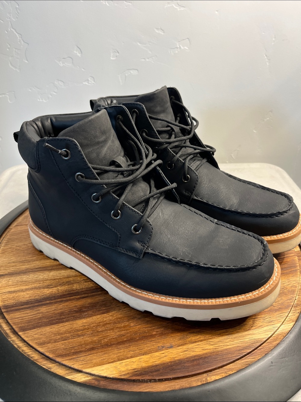 Club Room Black Chukka Moc Toe Boots with Tan Welt